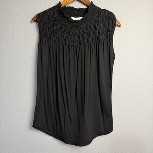 Sundance Black Smocked Mock Neck Sleeveless Casual Top XS‎ Whimsigoth Cotton